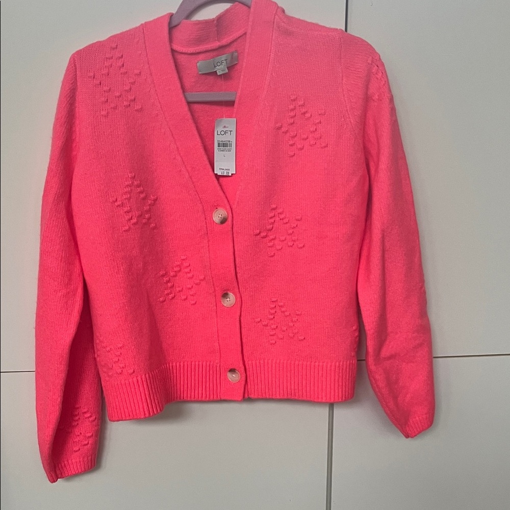 LOFT Coral Pink Textured V-Neck Button Cardigan